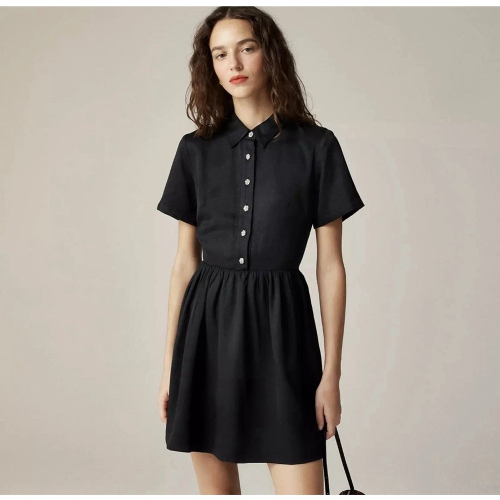 J. CREW Collection Black Mini Shirtdress Jewel Crystal Buttons $198 CF624 6 & 12